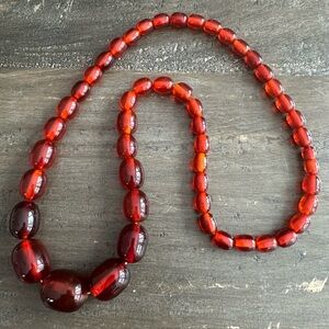 Vintage 1930’s Catalin Art Deco Cherry Red Translucent Necklace. 88 grams